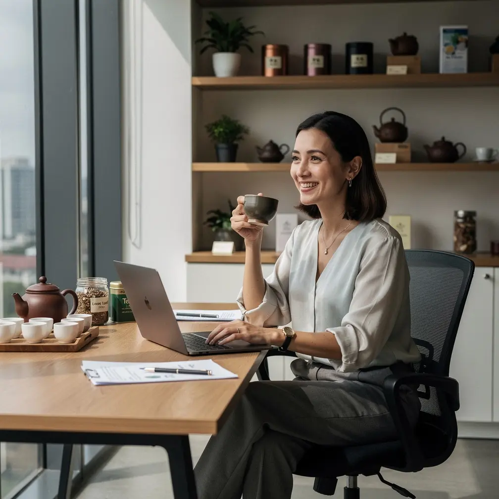 Arbatos puodelis ant medinio stalo su garais kylančiais iš gėrimo, simbolizuojantis šilumos ir drėkinimo naudą.